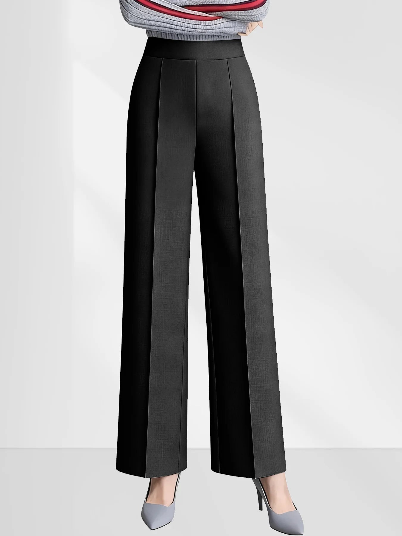 Women's High Waist Wide Leg Casual Pants with Elastic Waist and Relaxed Fit