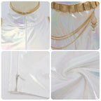 Iridescent Metallic Crop Top and Mini Skirt Set with Gold Fringe Detailing