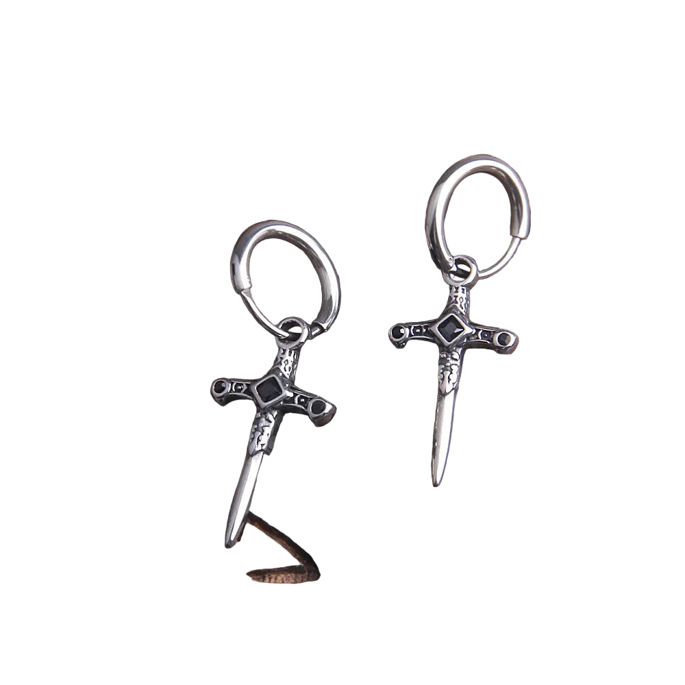 Sword Drop Hoop Earrings for Gothic Punk and Alternative Fashion
