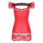 Vibrant Red Off-the-Shoulder Chemise with Chest Cutout and Lace Trim