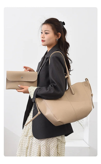 Minimal Faux Leather Tote Bag Set with Crossbody Companion Bag
