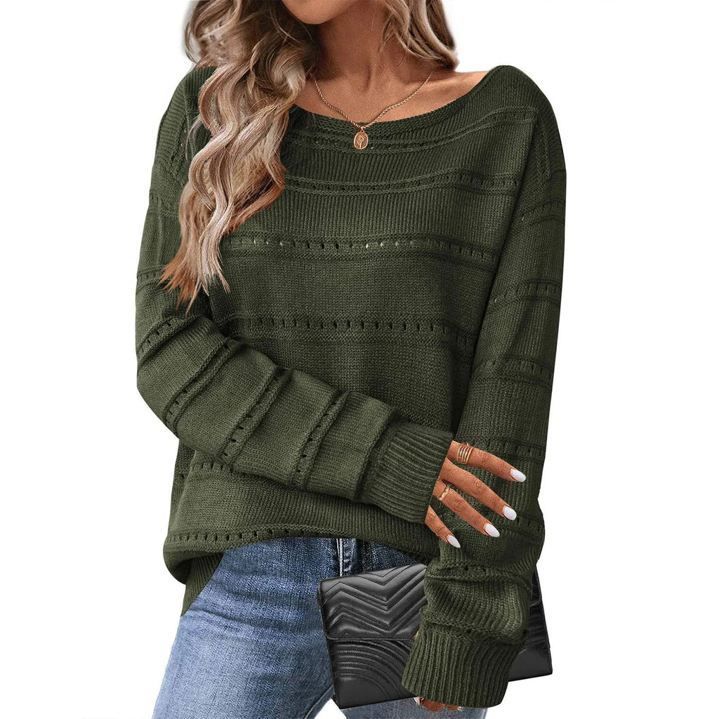 Women's Off Shoulder Loose Knit Sweater Contemporary Streetwear Pullover Top