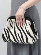 Animal Pattern Knit Clutch Bag with Compact Shoulder Carry Design
