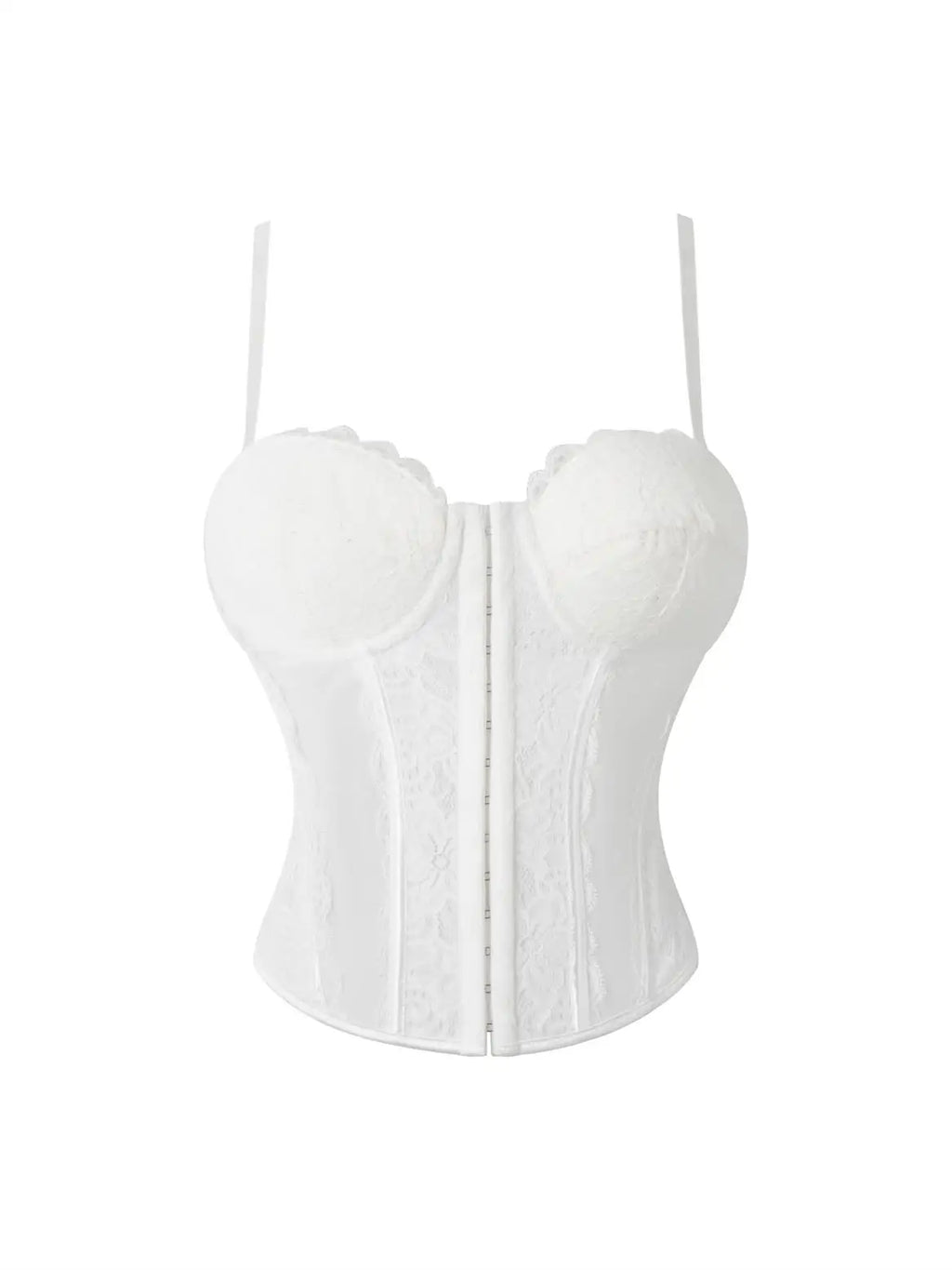 Crimson Red Lace and Sheer Mesh Bustier with Front Hook Closure