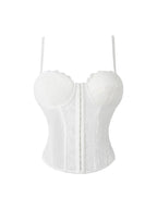 Crimson Red Lace and Sheer Mesh Bustier with Front Hook Closure