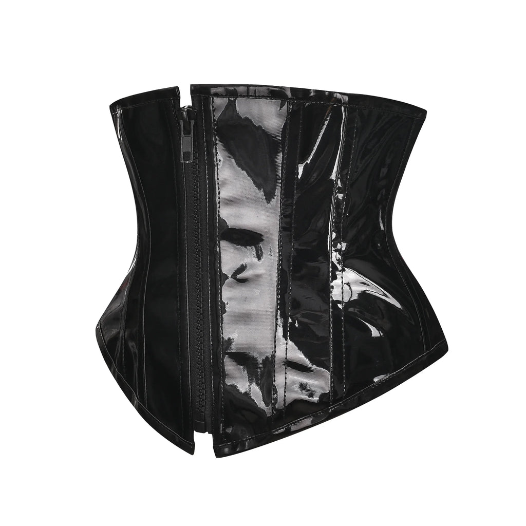 Glossy PVC Underbust Corset Belt with Structured Panels and Sculpted Fit