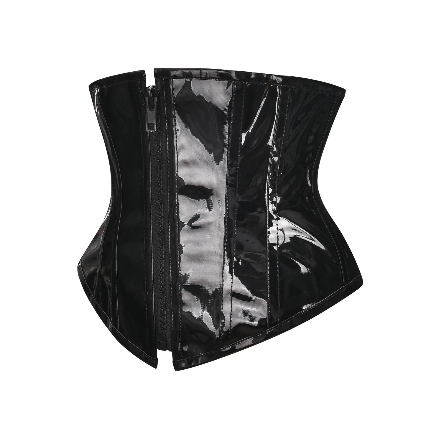 Glossy PVC Underbust Corset Belt with Structured Panels and Sculpted Fit