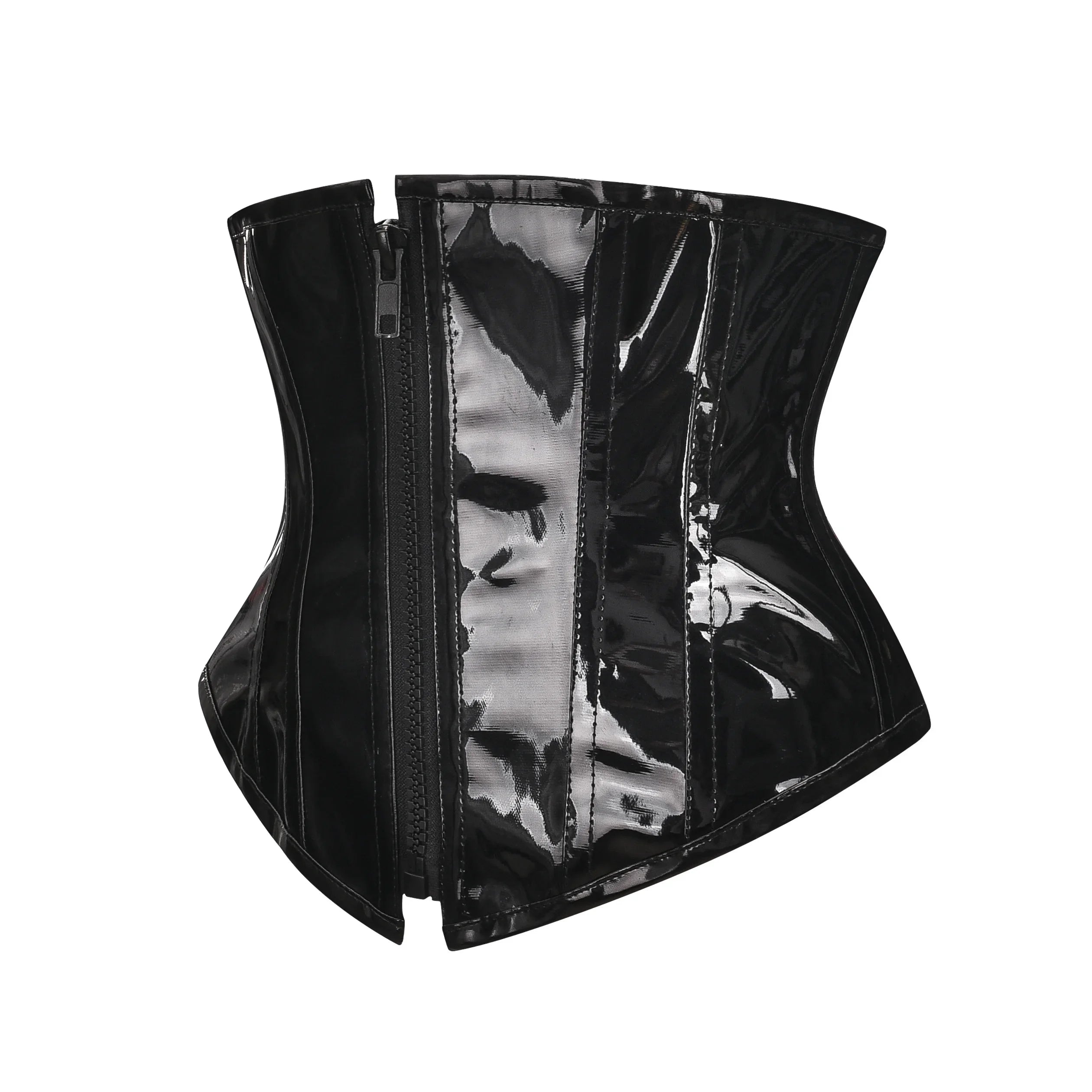 Glossy PVC Underbust Corset Belt with Structured Panels and Sculpted Fit