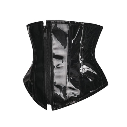 Glossy PVC Underbust Corset Belt with Structured Panels and Sculpted Fit