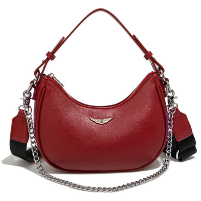 Minimalist Crescent Shoulder Bag with Chain Accent Adjustable Crossbody Strap