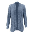 Women's Open Front Textured Cardigan with Pockets and Relaxed Long Sleeve Fit