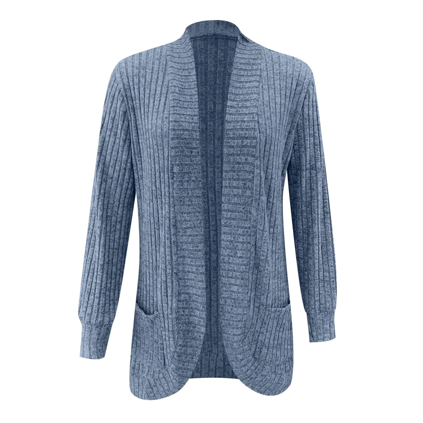 Women's Open Front Textured Cardigan with Pockets and Relaxed Long Sleeve Fit