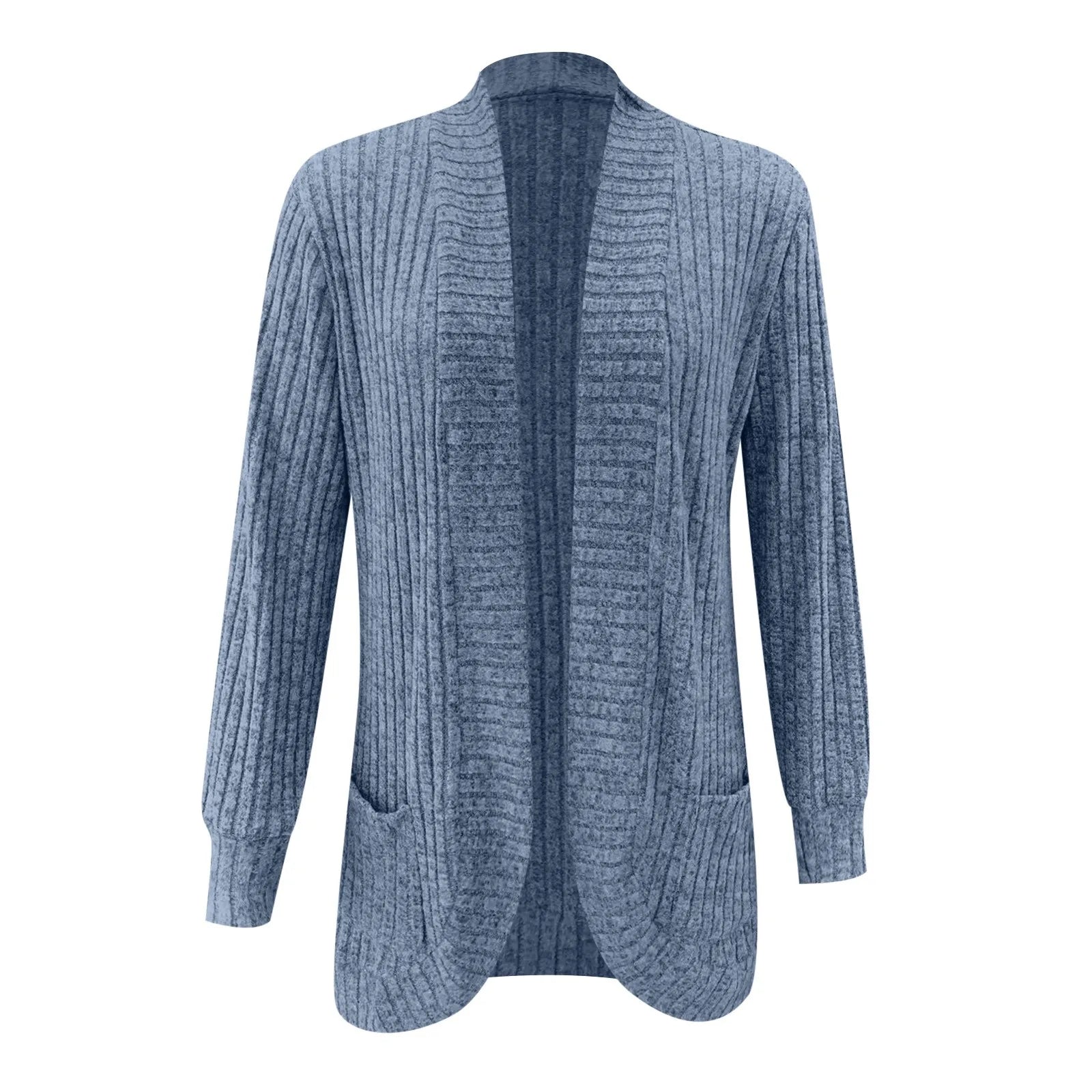 Women's Open Front Textured Cardigan with Pockets and Relaxed Long Sleeve Fit