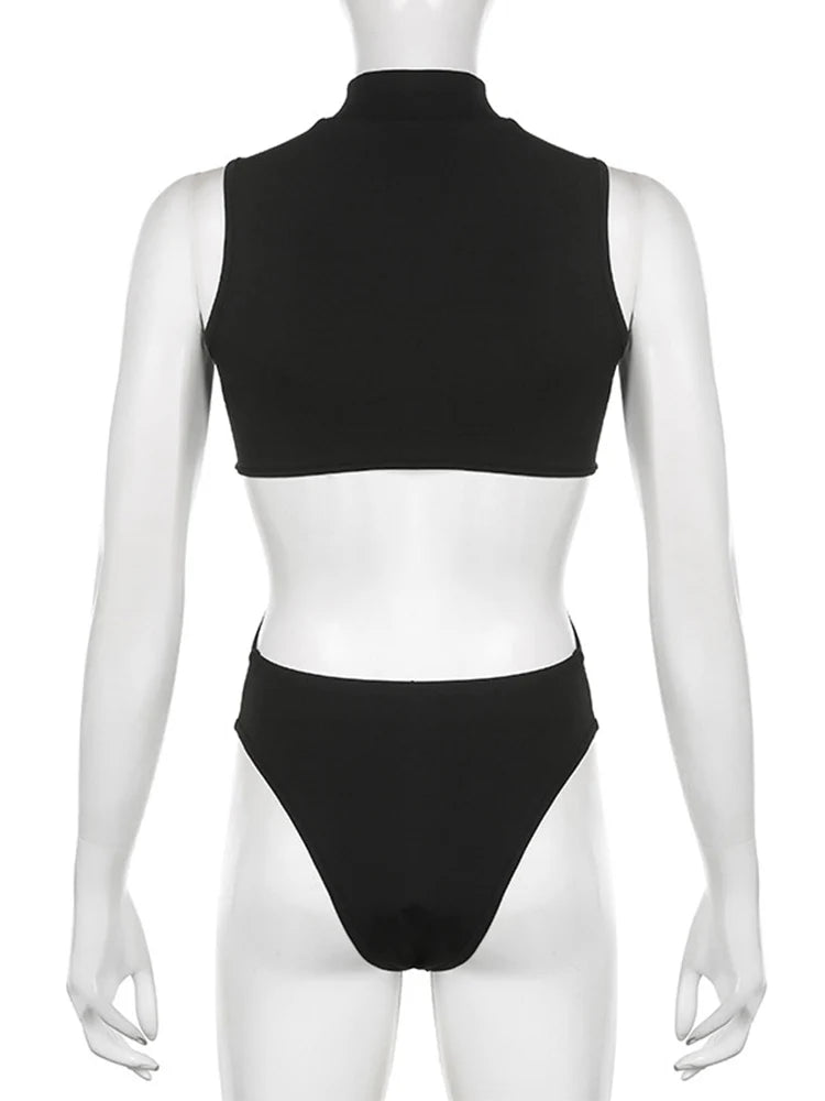 Cutout Sleeveless Bodycon Bodysuit for Gothic Techwear Alternative Fashion