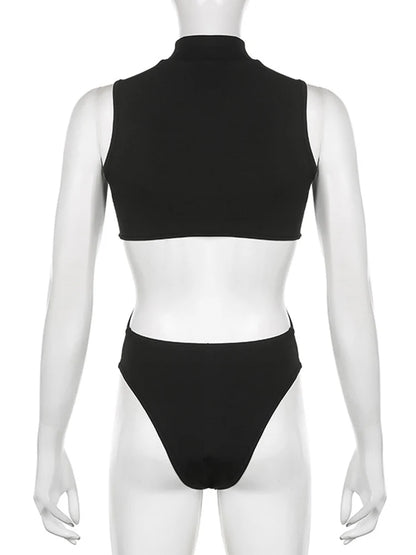 Cutout Sleeveless Bodycon Bodysuit for Gothic Techwear Alternative Fashion
