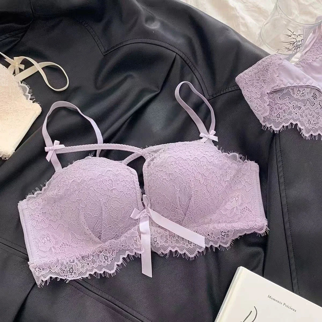 Scalloped Eyelash Lace Bralette and Boyleg Short Set with Cutout Front Detailing