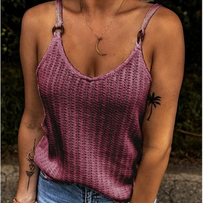 Relaxed Knit Tank Top with Thin Straps Square Neck Contemporary Casual Style