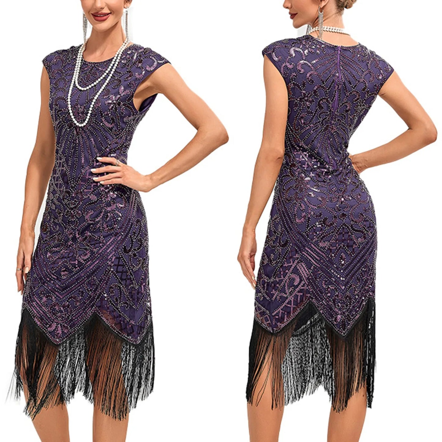 Vintage Inspired Sequin Fringe Alternative Fashion Cocktail Dress