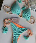 Soft Periwinkle Triangle Bikini Set with Two-Tone Twisted Rope and Tassel Details