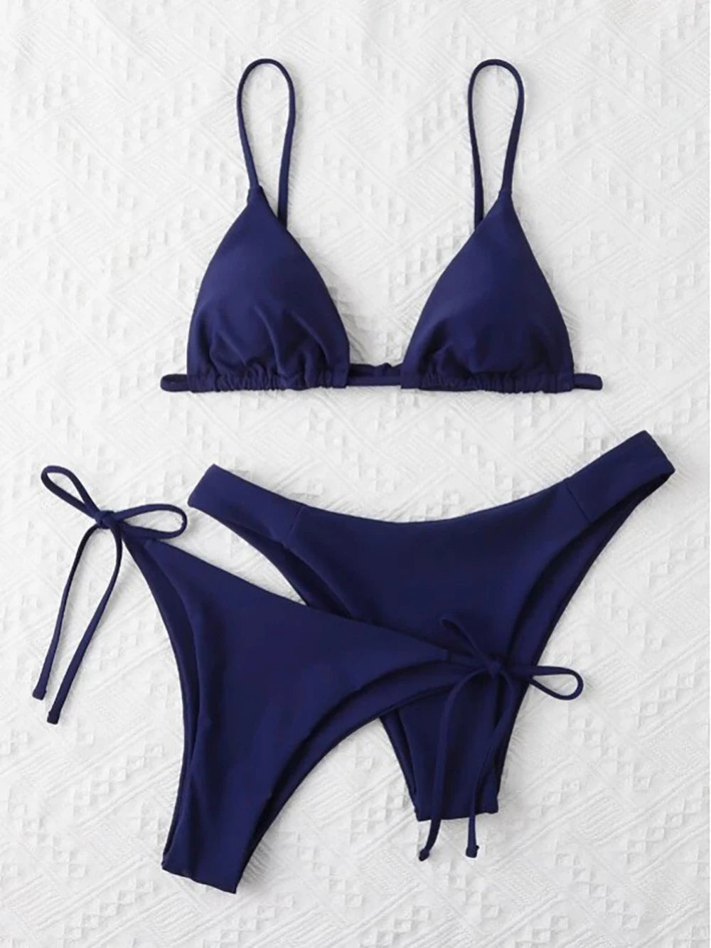 Solid White Three-Piece Triangle Bikini Set with Side-Tie Details