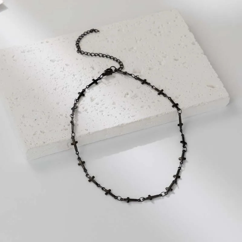 Vintage Gothic Cross Choker Necklace With Punk Chain Alternative Streetwear Fashion Styling