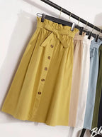 High Waist Pleated Midi Skirt with Button Front Elegant Contemporary Everyday Fashion