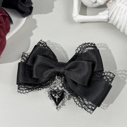 Gothic Lace Ribbon Bow Hair Clip Dark Romantic Statement Accessory