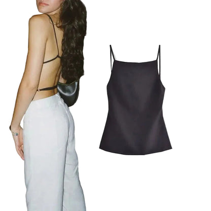 Minimalist Backless Spaghetti Strap Tank Top with Slim Fit Everyday Streetwear Style