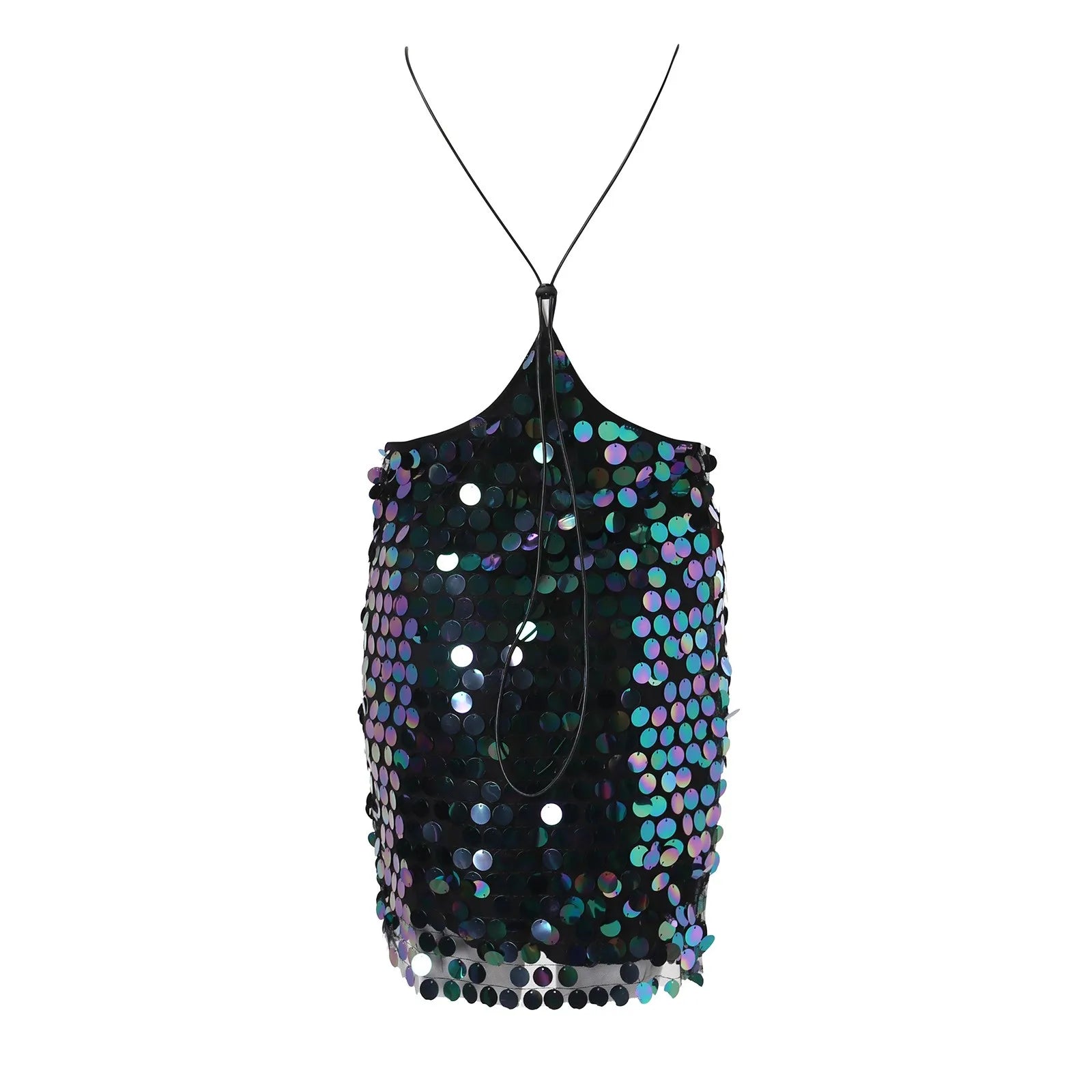 Sequin Backless Slip Mini Dress with Deep V Neck Party Silhouette