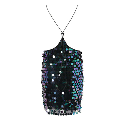 Sequin Backless Slip Mini Dress with Deep V Neck Party Silhouette
