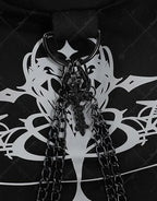Women's Gothic Cropped Hooded Sweatshirt with Chain Details and Long Sleeve Streetwear Design