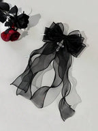 Gothic Mesh Bow Hair Clip With Cross Charm Alternative Statement Accessory