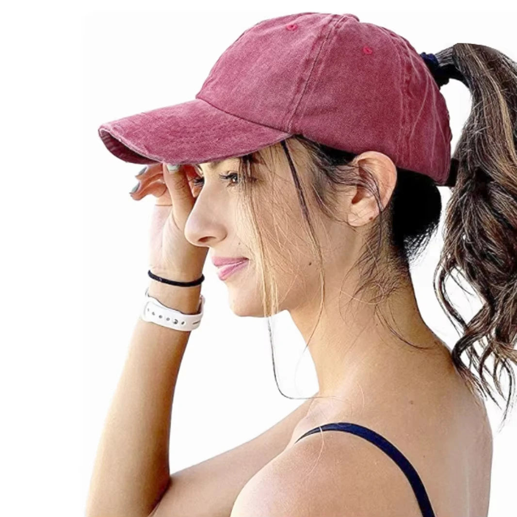 Washed Ponytail Baseball Cap Adjustable Curved Brim Casual Streetwear Outdoor Hat