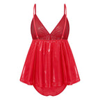Glossy Pink Flared Babydoll Dress and Matching Briefs Set