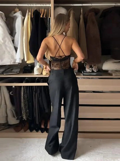 Lace Halter Neck Backless Bodysuit for Gothic Romance Alternative Fashion