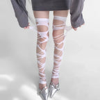 Distressed Over The Knee Fishnet Stockings Punk Y2K Alternative Hosiery