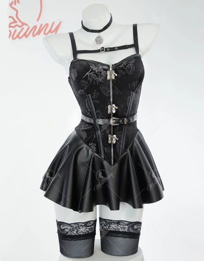 Women's Velvet Dress Set with Cropped Jacket, Belt and Coordinated Fashion Accessories