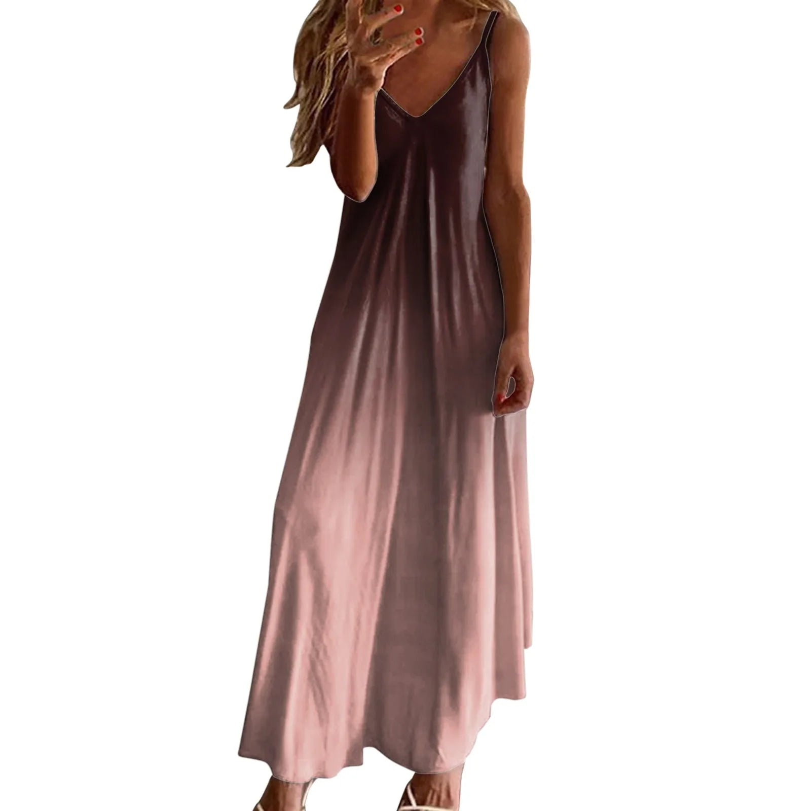 Gradient Print Spaghetti Strap Maxi Dress with Relaxed Boho Silhouette