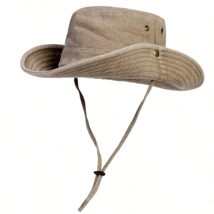 Wide Brim Cotton Bucket Hat with Adjustable Chin Cord for Outdoor Travel and Everyday Wear