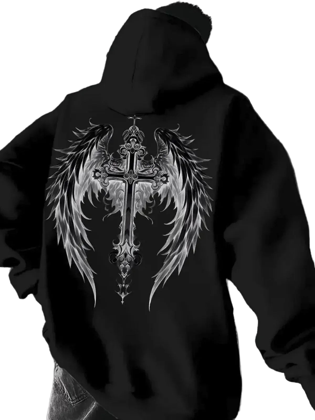 Anime-Inspired Gothic Wing Hoodie with Dark Manga Streetwear Aesthetic