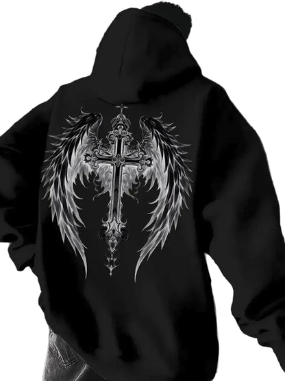 Anime-Inspired Gothic Wing Hoodie with Dark Manga Streetwear Aesthetic