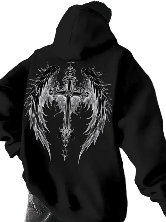 Anime-Inspired Gothic Wing Hoodie with Dark Manga Streetwear Aesthetic