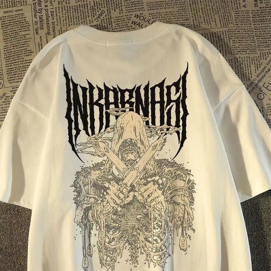 Vintage Skull Graphic Oversized Streetwear T-Shirt with Dark Illustrative Artwork