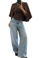 Women's Relaxed Batwing Sleeve Crew Neck Cotton Knit Poncho Style Casual Pullover Sweater