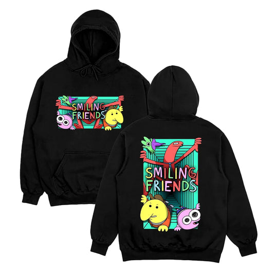 Anime Cartoon Friends Hoodie with Retro Streetwear Graphic Design