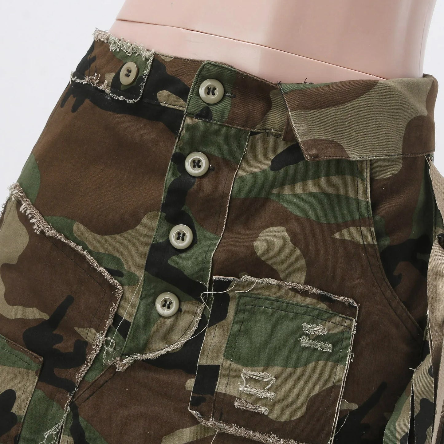 Utility Cargo Mini Skirt With Pocket Details And Fringe Accents