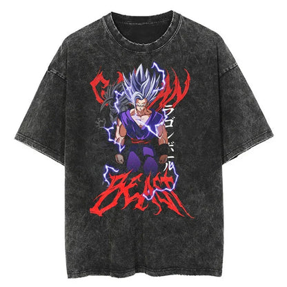 Dark Anime Beast Oversized Vintage Wash Streetwear Graphic Cotton T-Shirt