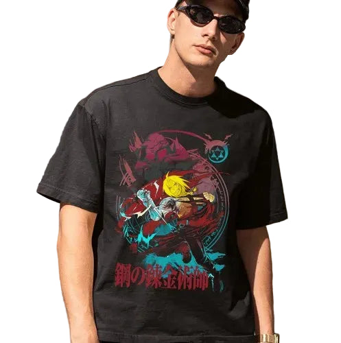 Anime Goth Vintage Oversized Streetwear Tee with Dynamic Manga Art Illustration