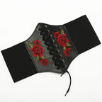 Embroidered Underbust Corset Belt with Structured Waist Definition and Lace-Up Front