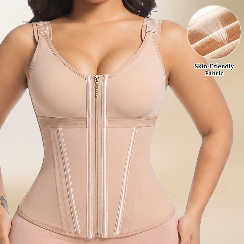 Underbust Waist Cincher Vest with Adjustable Straps and Zip Closure